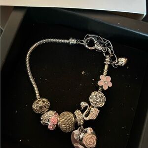 Elegant Silver and Pink Charm Bracelet